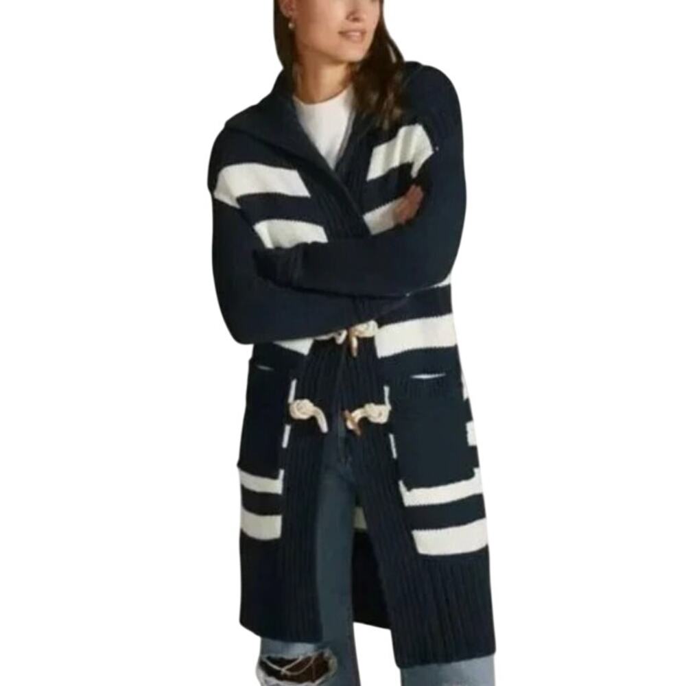 Anthropologie Maeve Nautical Toggle Front Duster Cardigan Sweater Blue Small
